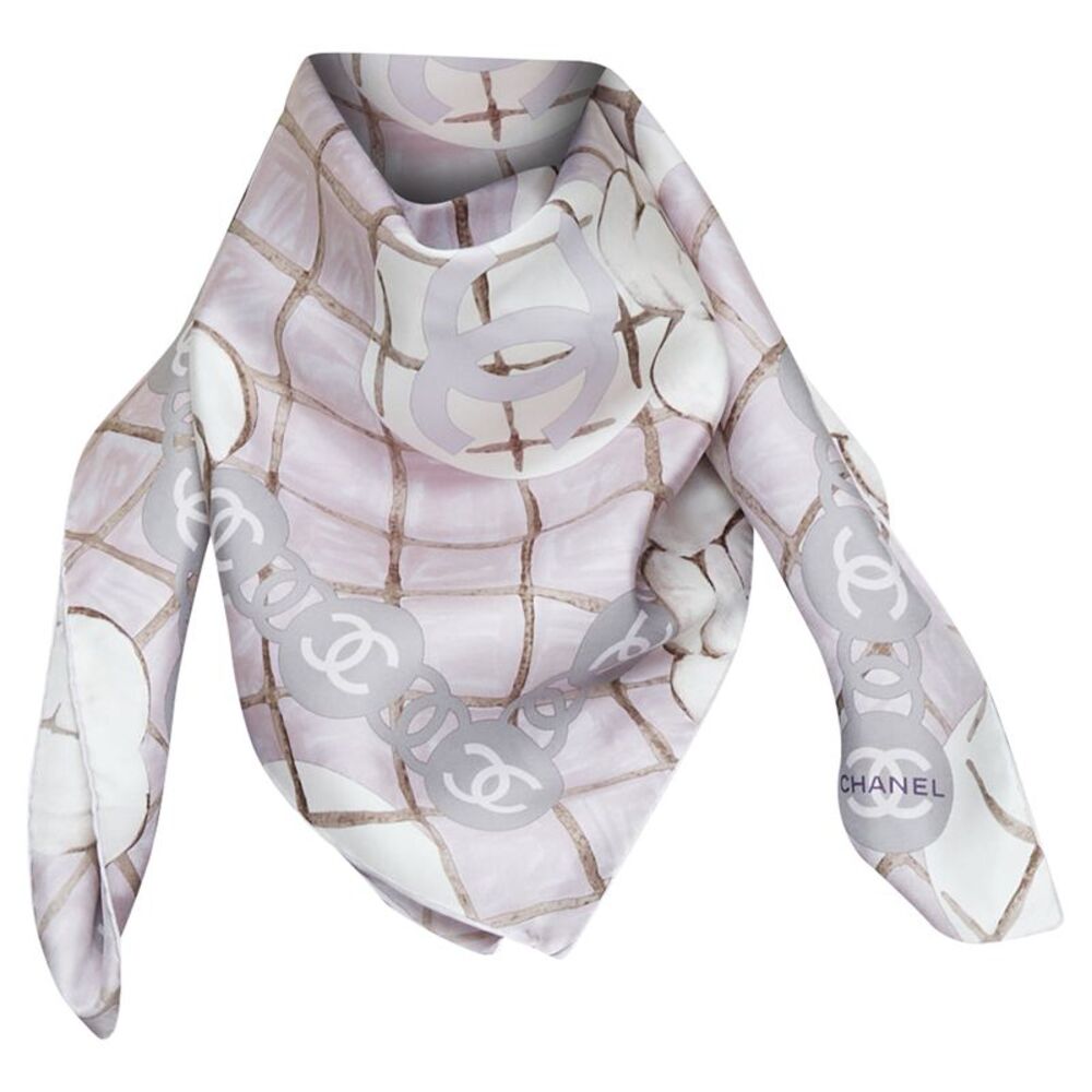 Chanel Silk Camellia Pearl Scarf